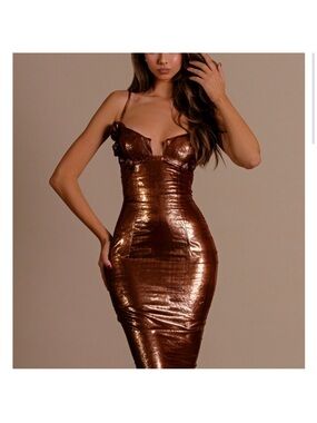 Dodona Avdiu Couture Copper Midi Dress